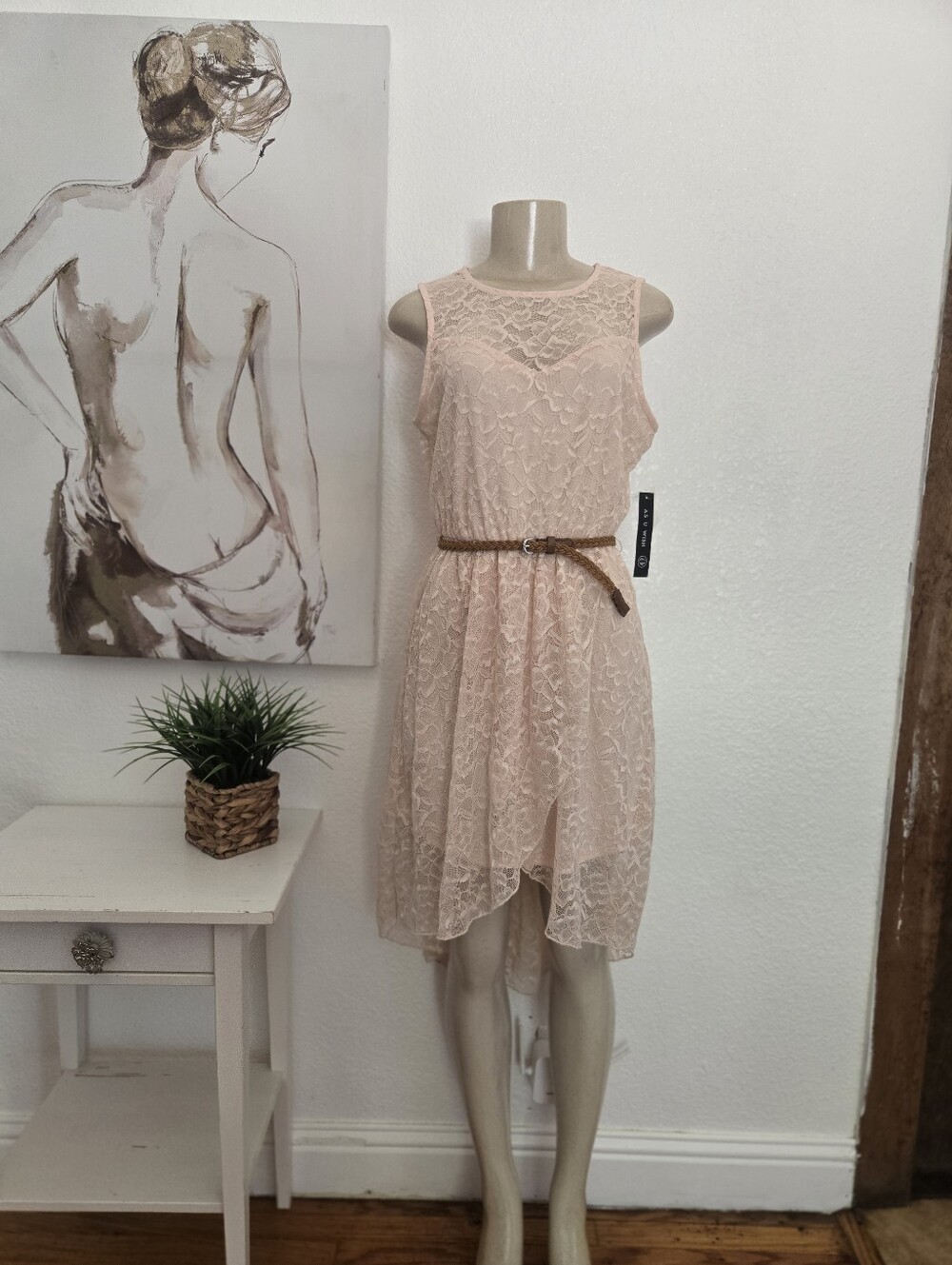 NWT As You Wish Sleeveless Lace High-Low Dress in Blush Size Medium